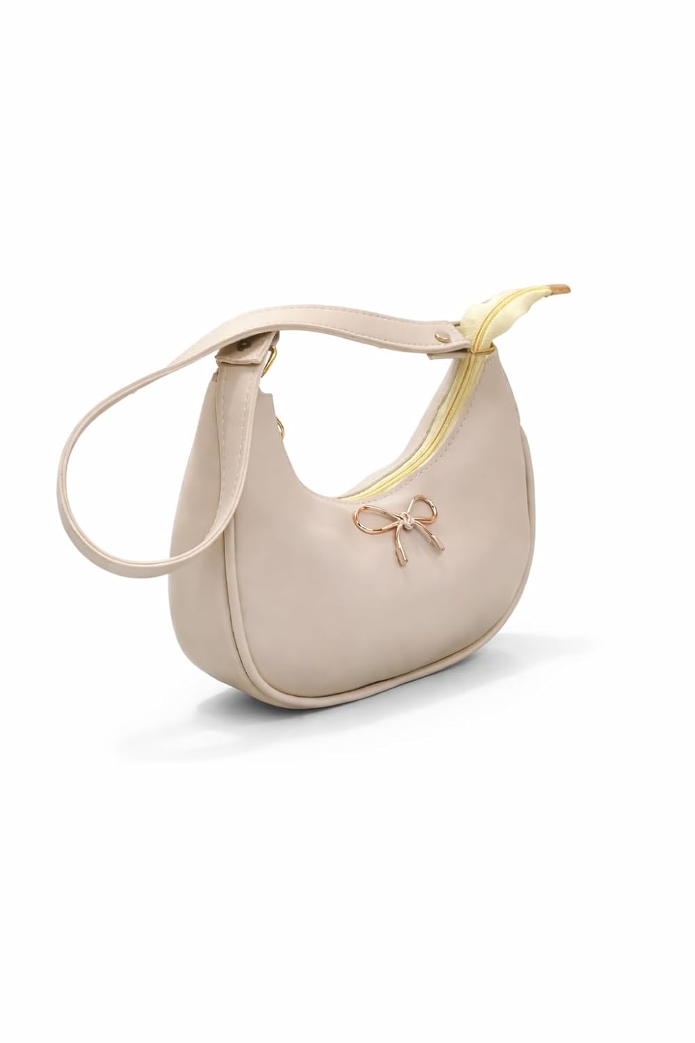 Velmora Crescent Shoulder Bag – Cream Faux Leather Crossbody Handbag