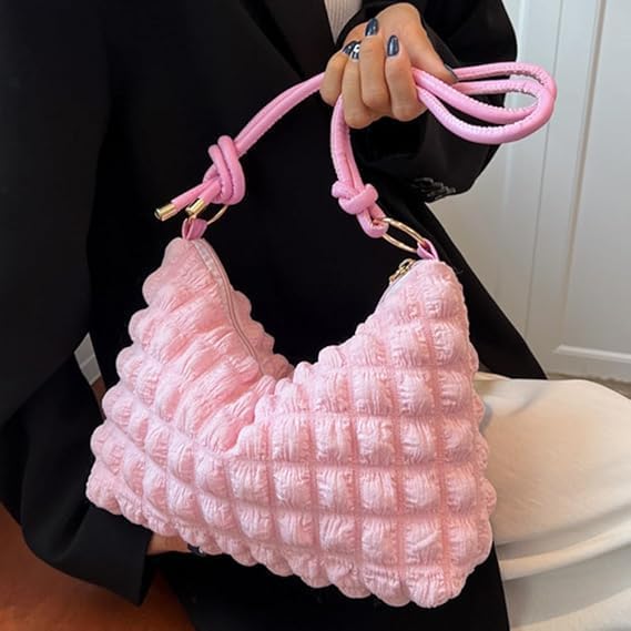 Velmora Pink Puffy Shoulder Bag – Lightweight Nylon Tote for Women