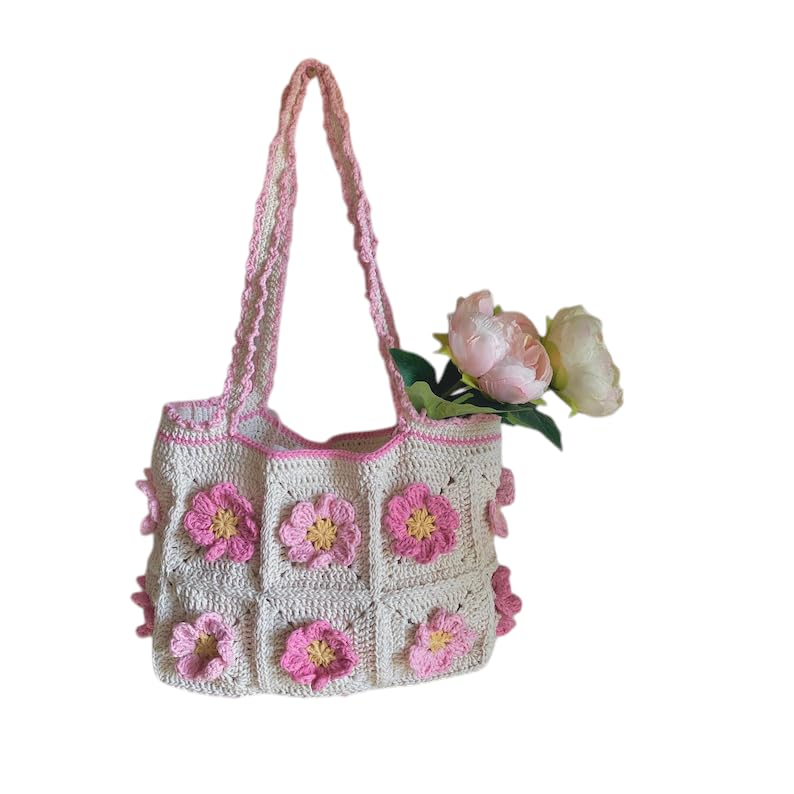Velmora Crochet Sunflower Tote Bag – Handmade Cotton Boho Shoulder Bag for Women