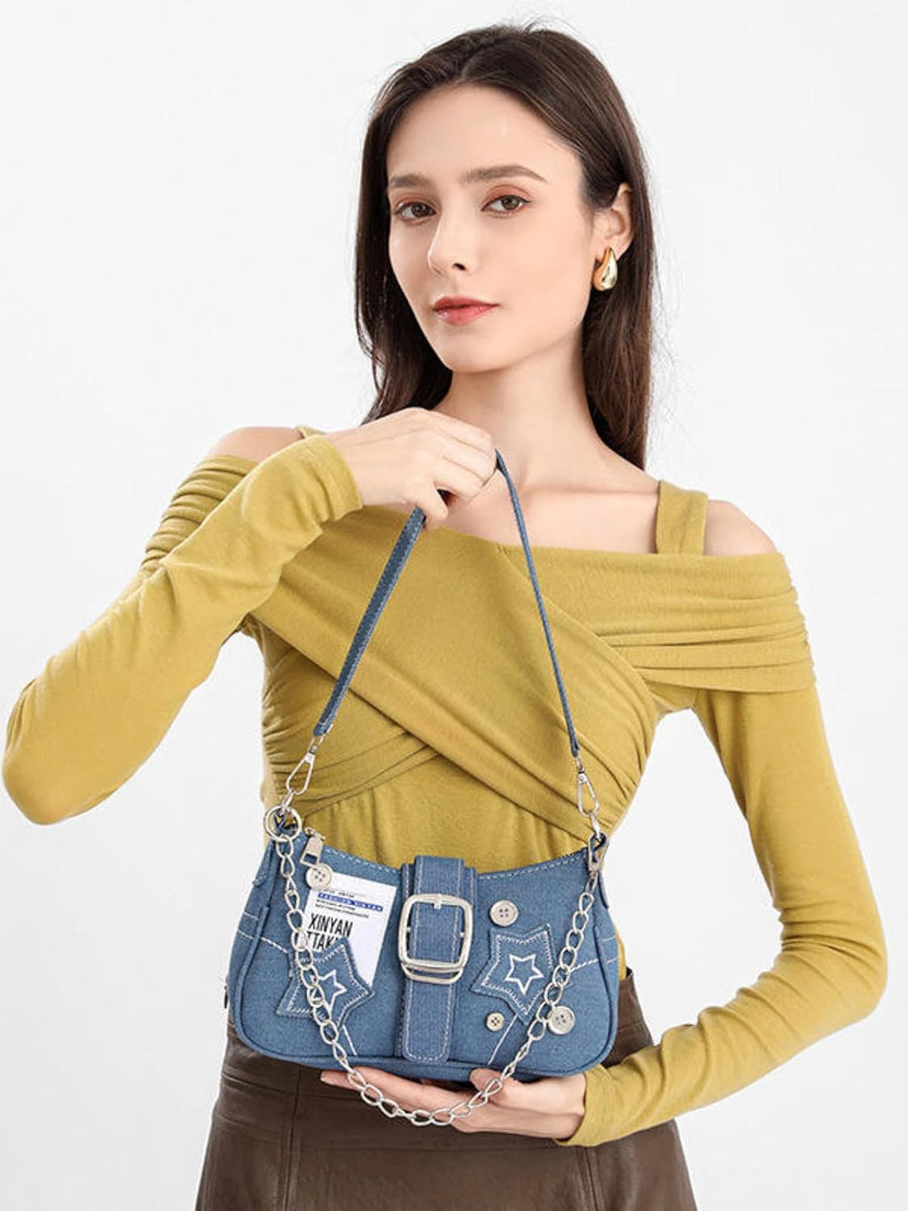 Velmora Denim Sling Bag – Small Stylish Crossbody with Chain Strap