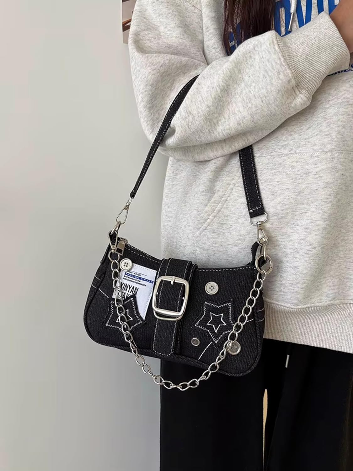 Velmora Denim Sling Bag – Small Stylish Crossbody with Chain Strap