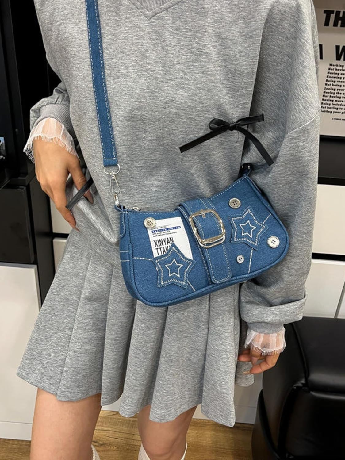 Velmora Denim Sling Bag – Small Stylish Crossbody with Chain Strap